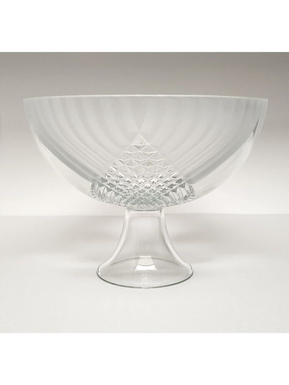 Tiara Trillium Clear Frosted Criss Cross Pressed Glass Footed Bowl 10.5"